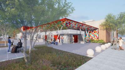 Rendering of exterior of renovated Midland Library