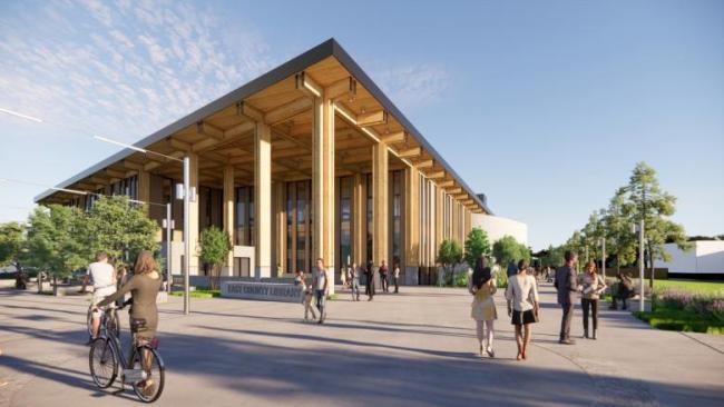 East County Library concept design shows the entry from the south civic hub
