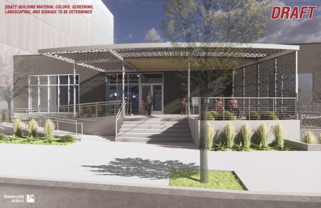 Визуализация эскиза основного входа в новую библиотеку Northwest